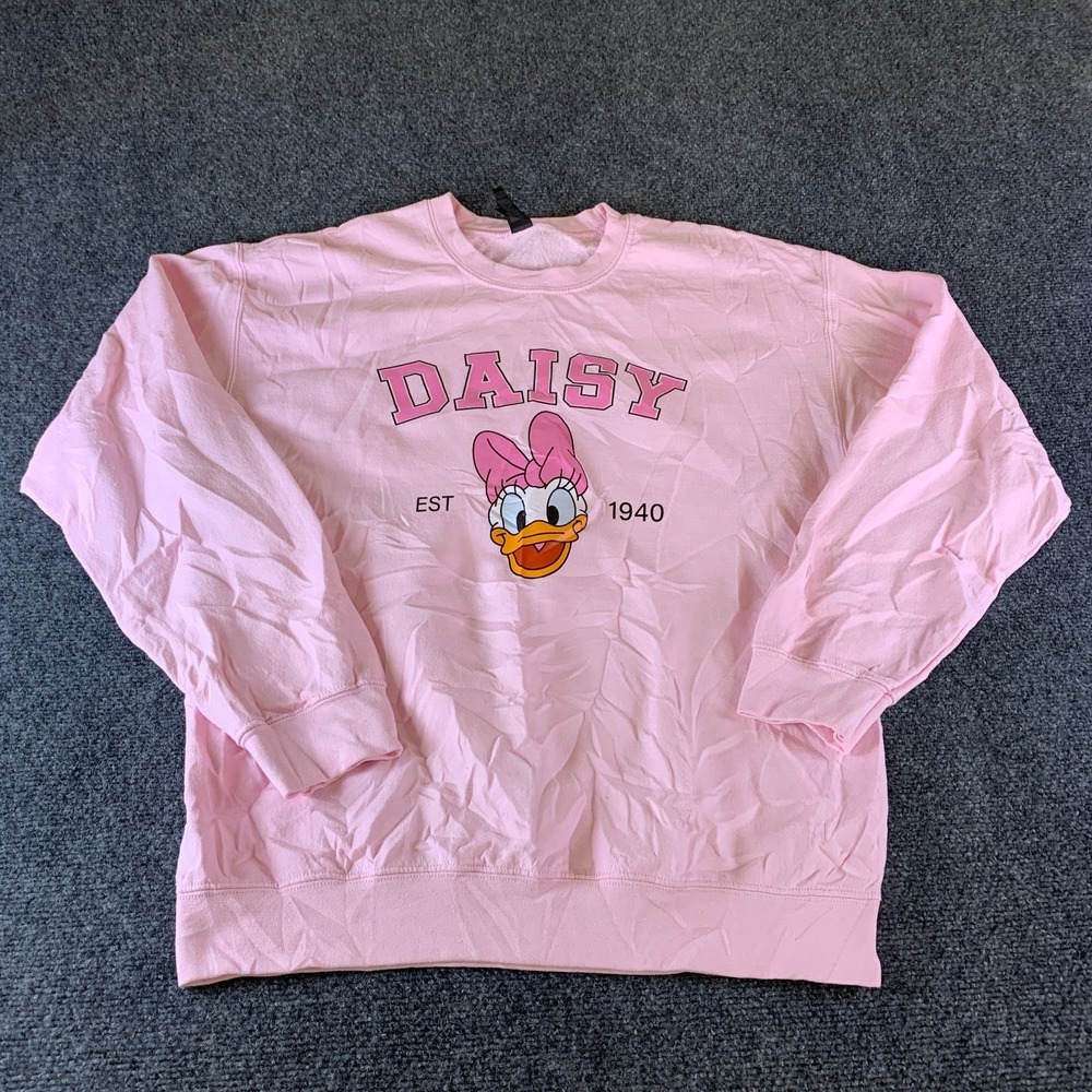 Vintage Gildan Daisy Duck Sweatshirt Womens Medium Pink Fleece Lined Cotton